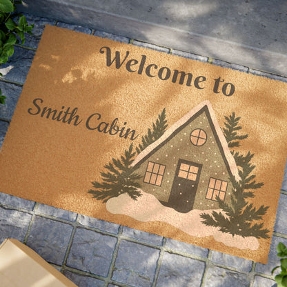 Rustic cabin welcome doormat with "Welcome" inscription, ideal for rustic house entryways, made by Printify.