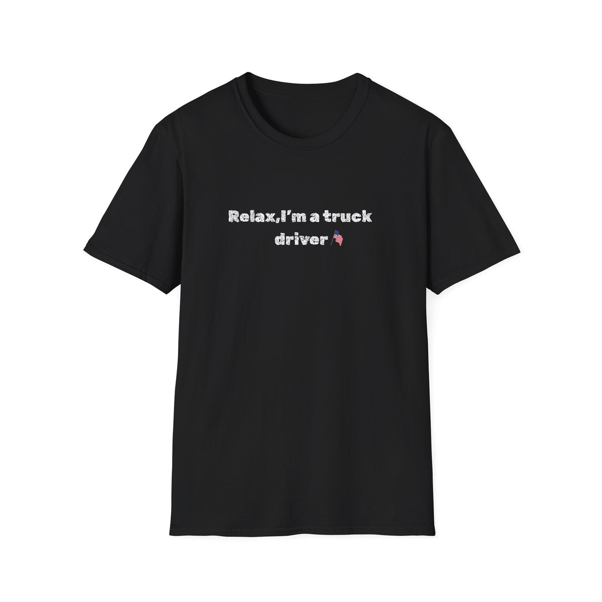 Pink heart and humorous text "Relax, I'm a Truck Driver" on a white Printify T-shirt, casual and comfortable trucker tee.