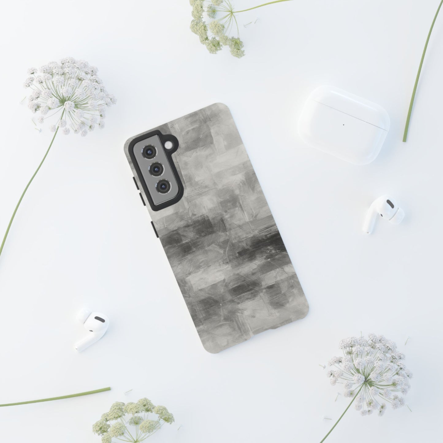 Abstract gray grid phone case for iPhone, tough protective cover by Printify with modern geometric design.