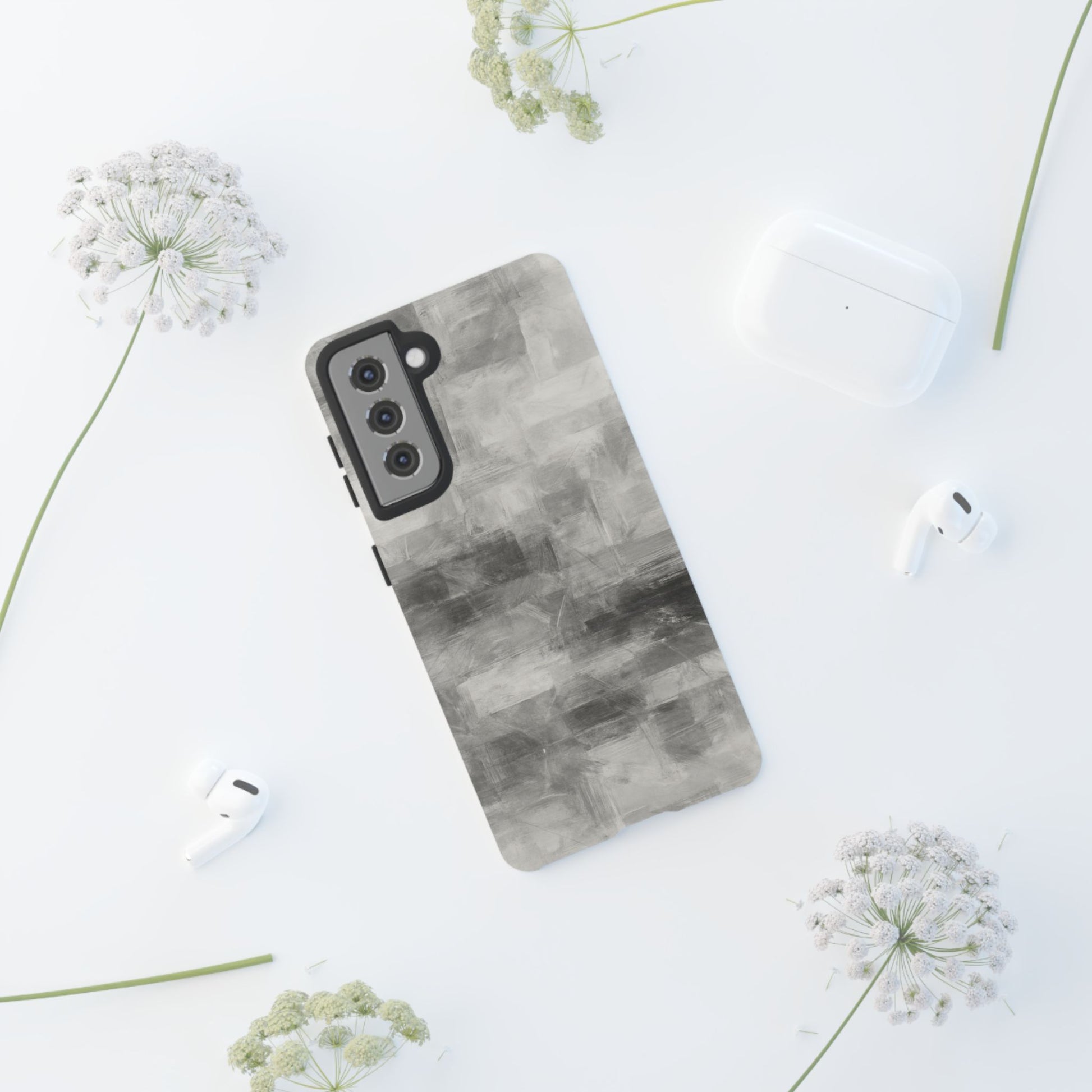 Abstract gray grid phone case for iPhone, tough protective cover by Printify with modern geometric design.
