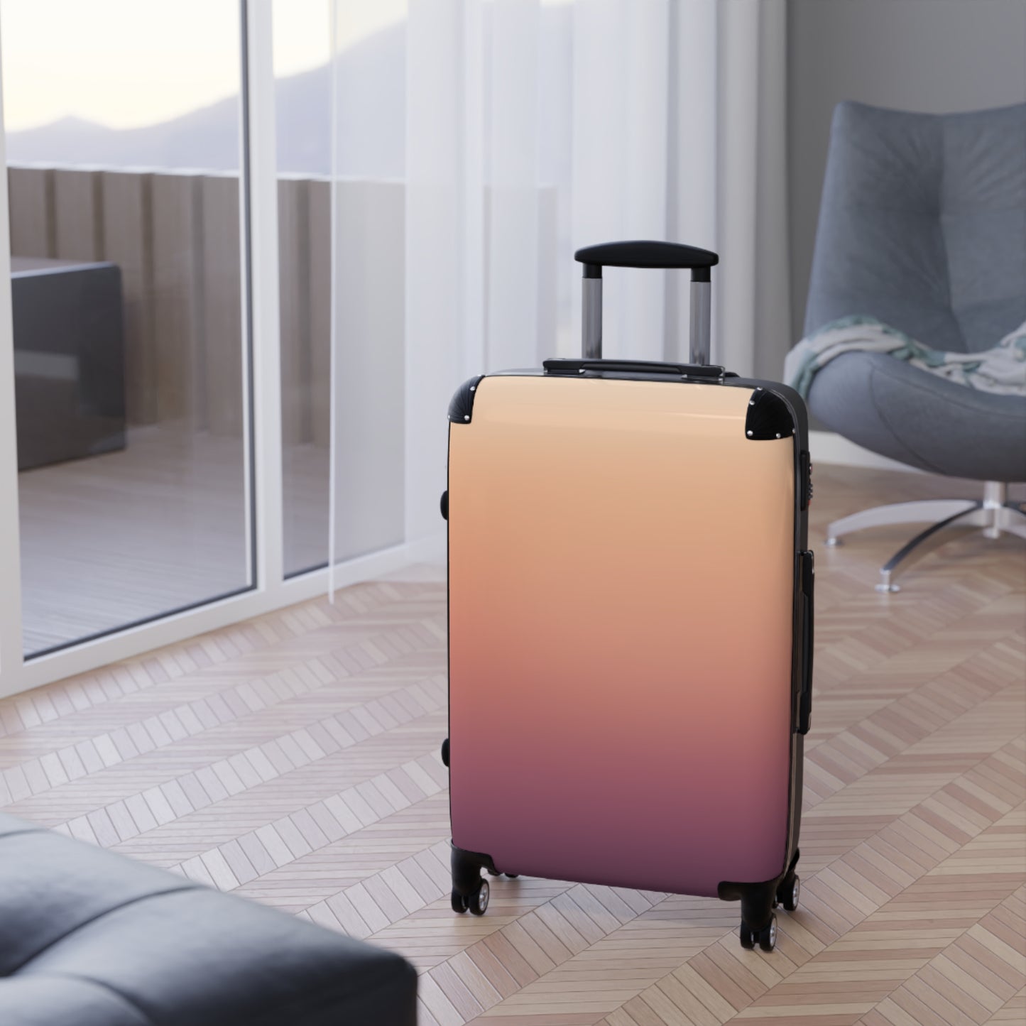Gradient Ombre Carry-On Suitcase — Sunset Pink to Plum Travel Luggage