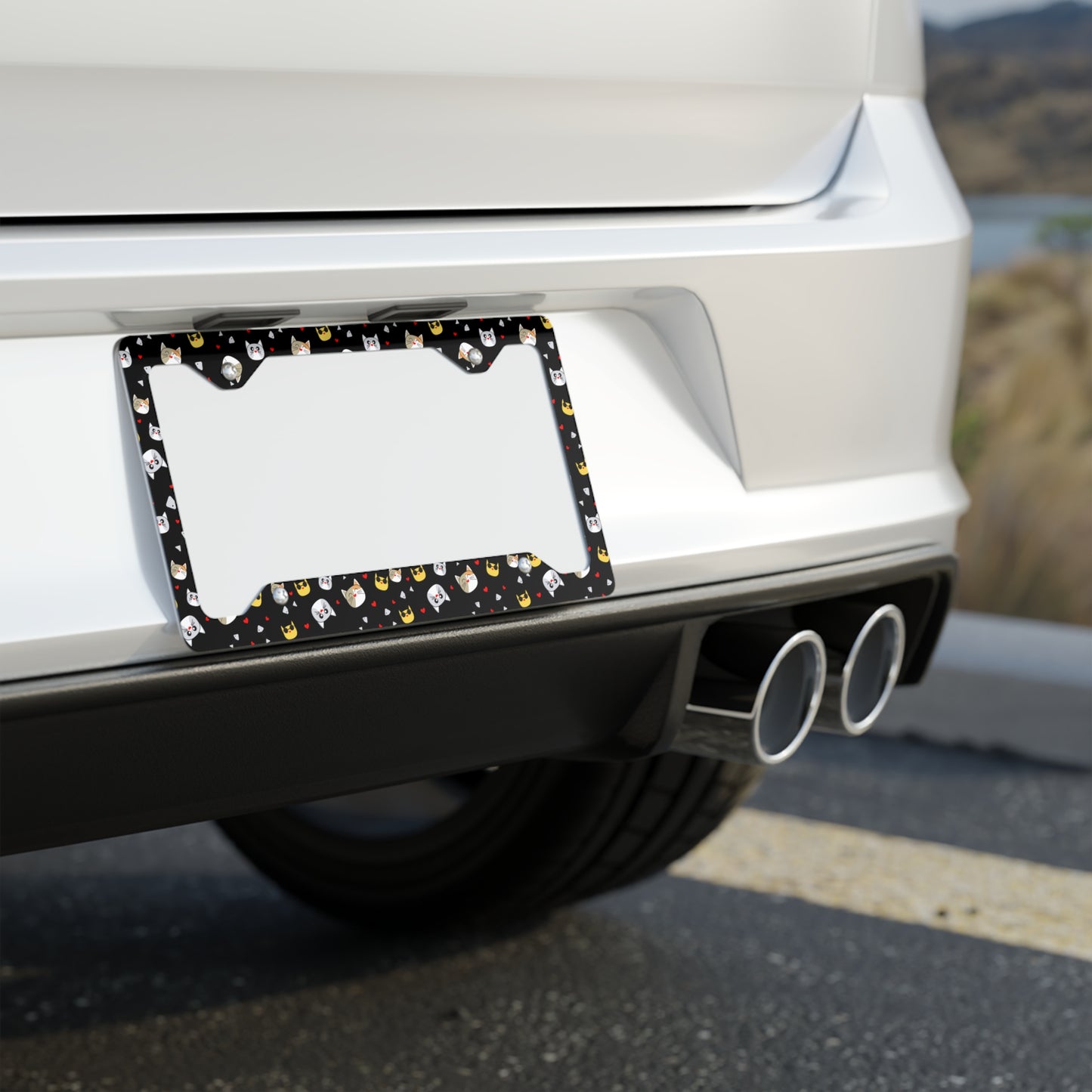 Cute Cat Pattern Metal License Plate Frame — Crowned Kitty Car Accent