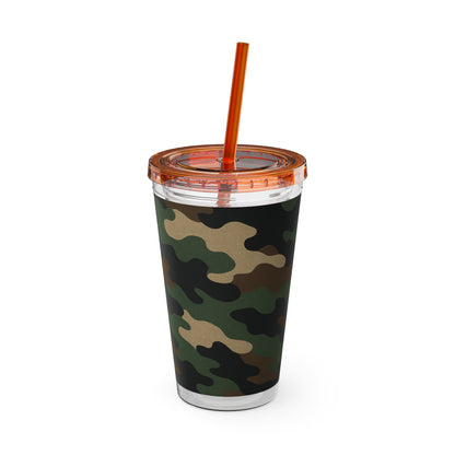 Stylish Camo Tumbler, 16oz Cup with Straw, Perfect for Outdoor Adventures, Gifts for Him, Travel Mug, Eco-friendly Drinkware, Camping - TRV