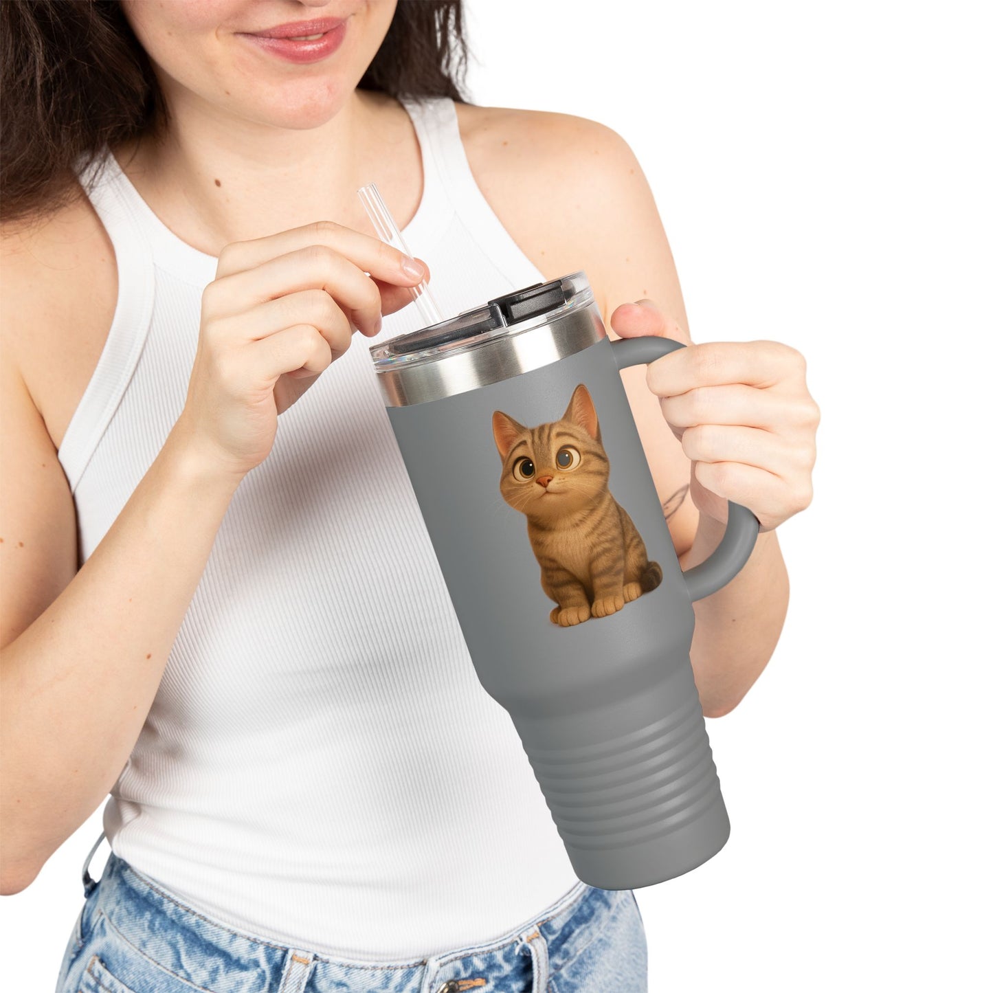 Cute Cat Insulated Travel Mug, 40oz | Perfect Pet Lover Gift | BPA-Free Drinkware, Cozy Coffee Companion, Cat-Themed Hydration