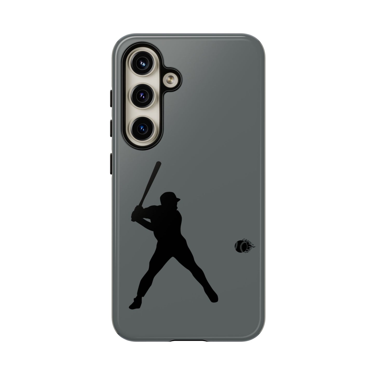 Black tough iPhone case with baseball silhouette design, providing protective and sporty cover for Apple smartphones.