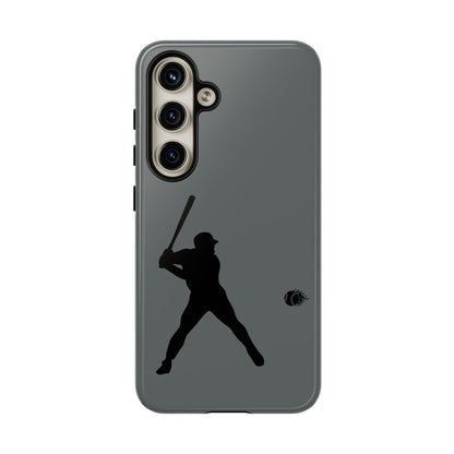 Black tough iPhone case with baseball silhouette design, providing protective and sporty cover for Apple smartphones.