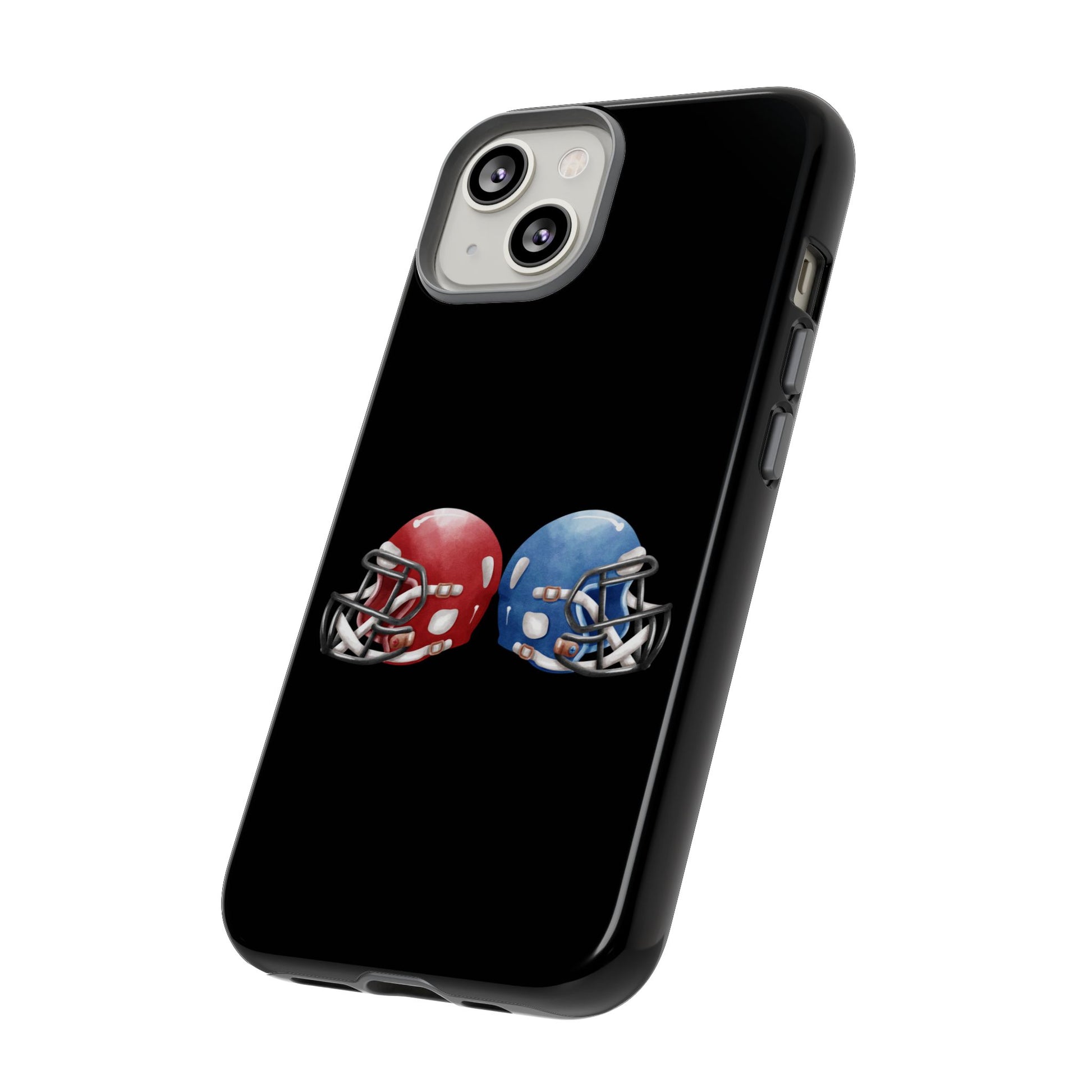 Red and blue football helmet tough phone case for iPhone, protective Printify cover with team-inspired design.