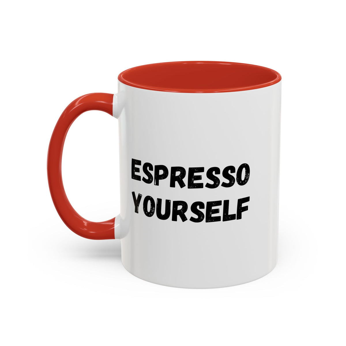 Printify Espresso Yourself accent coffee mug with humorous design, 11 oz size, perfect for coffee lovers.