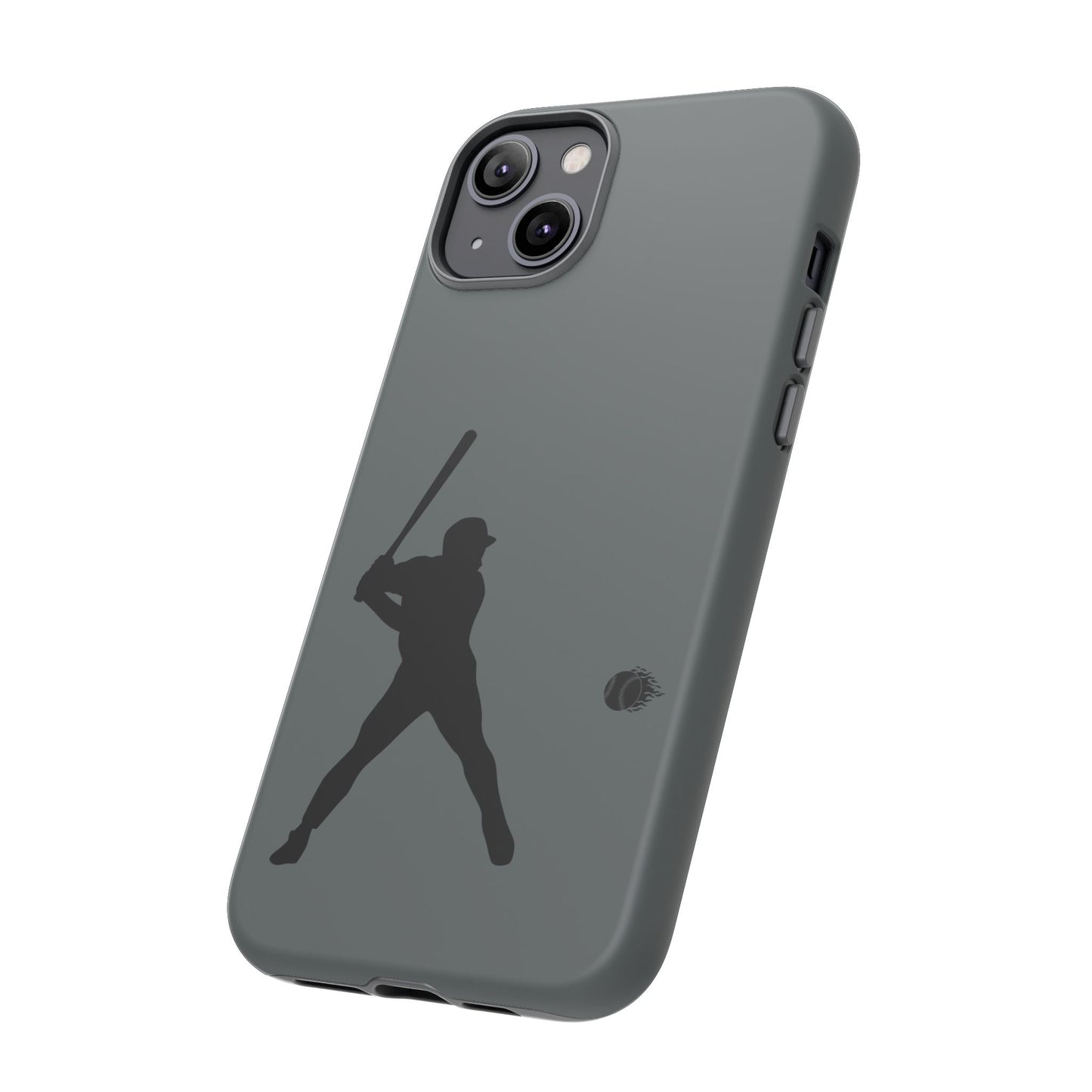 Black baseball silhouette tough phone case for iPhone, protective sporty design with printify branding.