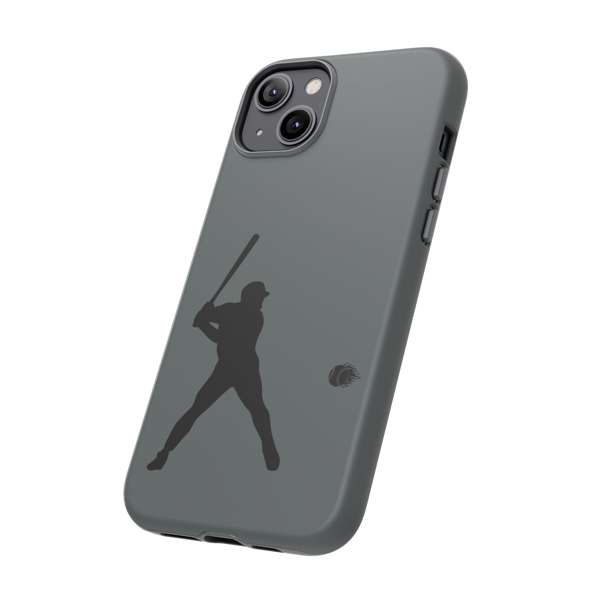 Black baseball silhouette tough phone case for iPhone, protective sporty design with printify branding.