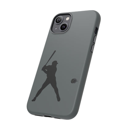 Black baseball silhouette tough phone case for iPhone, protective sporty design with printify branding.