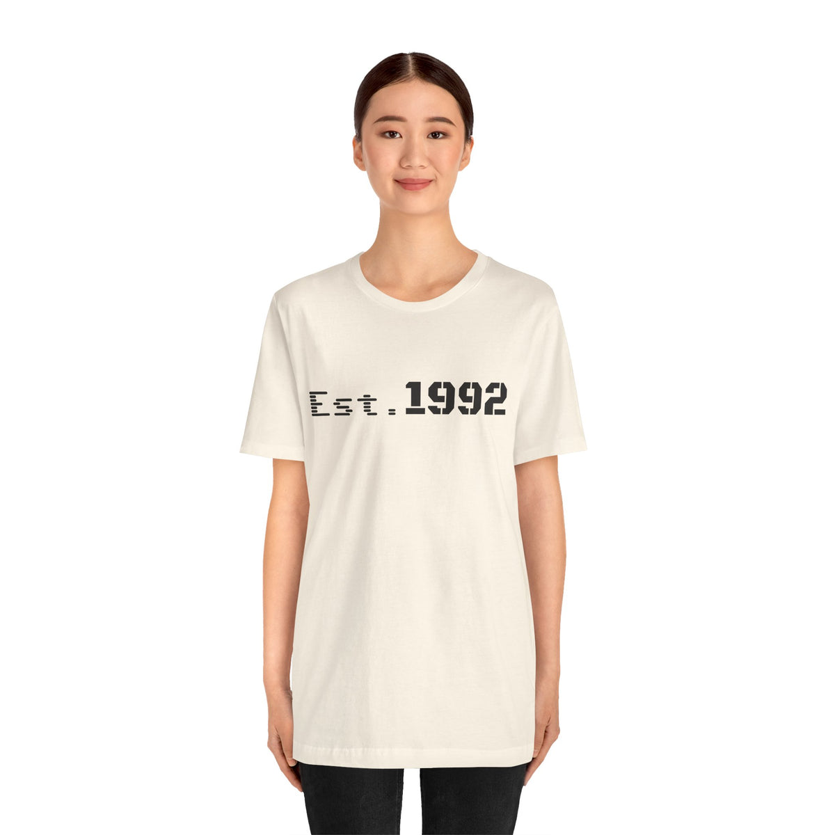 Retro vintage Est. 1992 T-shirt by Printify featuring classic design and birth year graphic on soft cotton fabric.