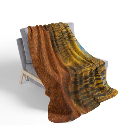 Printify Autumn Fleece Sherpa Blanket featuring cozy fall design, perfect for warmth and comfort as a decorative throw.