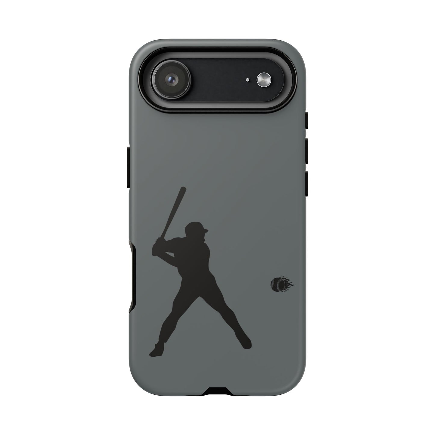 Black baseball silhouette tough phone case for iPhone, sporty protective cover with bold design by Printify.