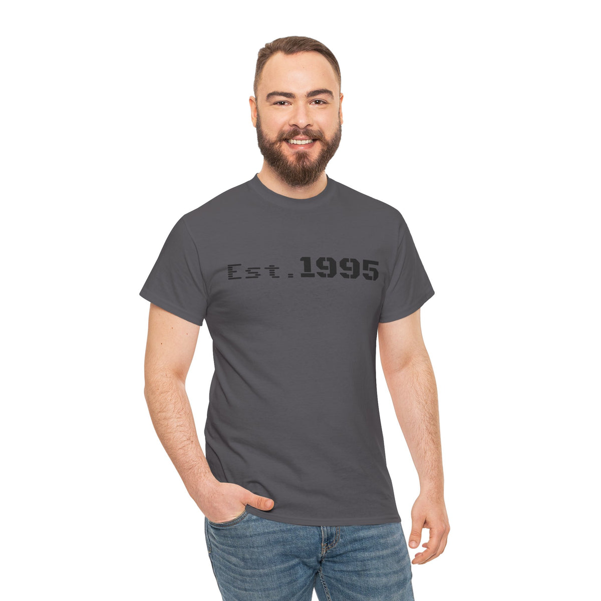 Vintage minimalist "Est. 1995" T-shirt by Printify featuring a simple birthday design for those born in 1995.