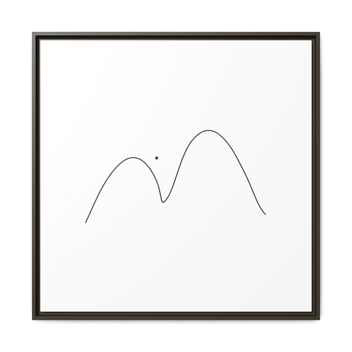 Minimalist mountain line art on framed matte canvas, modern wall decor by Printify featuring simple mountain landscape illustration.