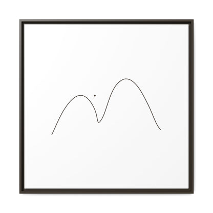 Minimalist mountain line art on framed matte canvas, modern wall decor by Printify featuring simple mountain landscape illustration.