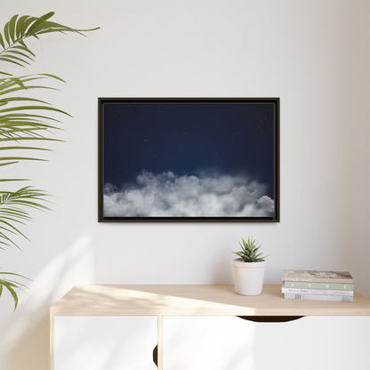Night Sky Clouds matte canvas framed wall art featuring starry night sky and cloud imagery by Printify.