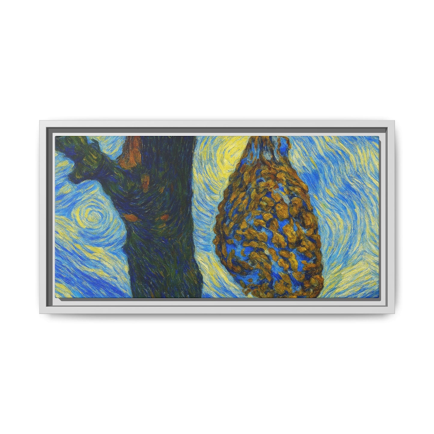 Framed matte canvas art of a starry nut cluster with dried plum colors, featuring a detailed tree design by Printify.