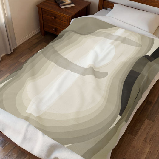 Abstract neutral shapes velveteen plush blanket featuring modern minimalist art with soft, plush velveteen fabric and all-over print design.