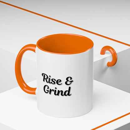 Motivational Rise & Grind Coffee Mug, Black Accent Mug, Daily Inspiration, Gift for Coffee Lovers, 11oz 15oz Ceramic Cup