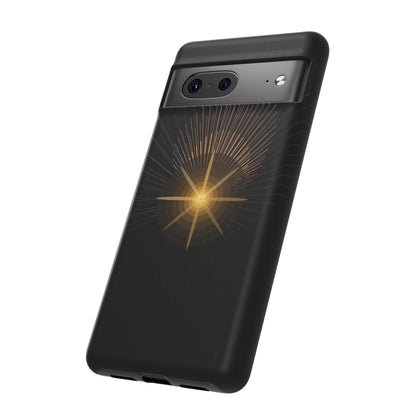 Tough Cases - Radiant Star Phone Case, Protective Black Shockproof Cover with Golden Light Design