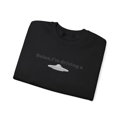 Relaxing UFO Driving Sweatshirt, Funny Gift for UFO Lovers, Unisex Crewneck Pullover, Casual Wear, Space Enthusiast Apparel