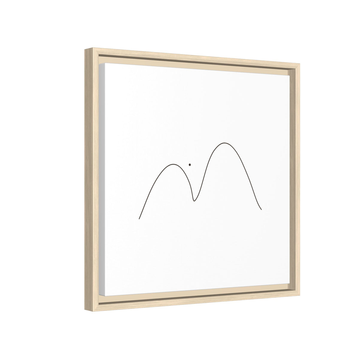 Framed matte canvas featuring minimalist mountain line art in black on white background, by Printify.