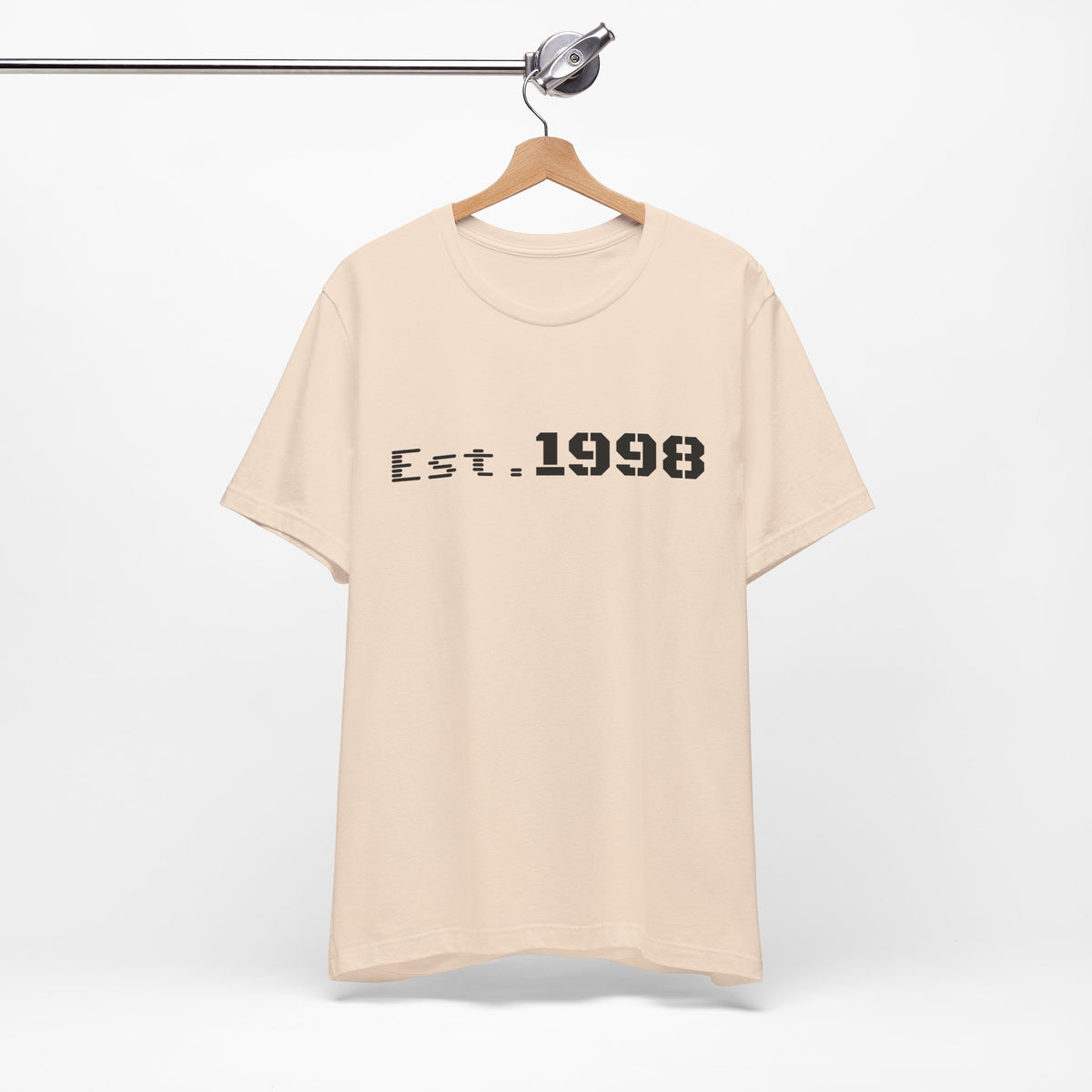 Vintage Est. 1998 T-Shirt by Printify featuring a bold graphic design celebrating the year of birth.