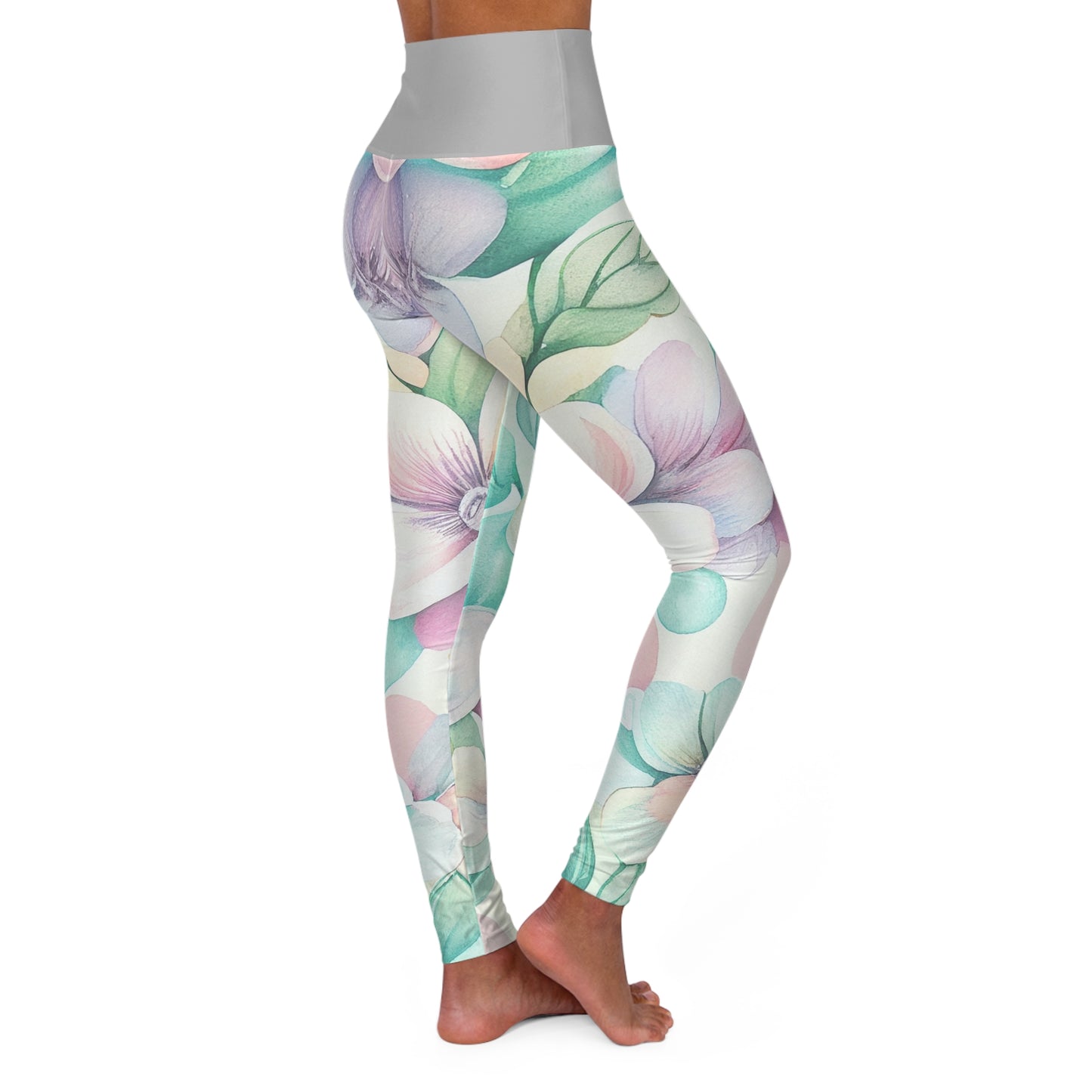 Pastel Floral Pattern High Waisted Yoga Leggings | Botanical Leggings