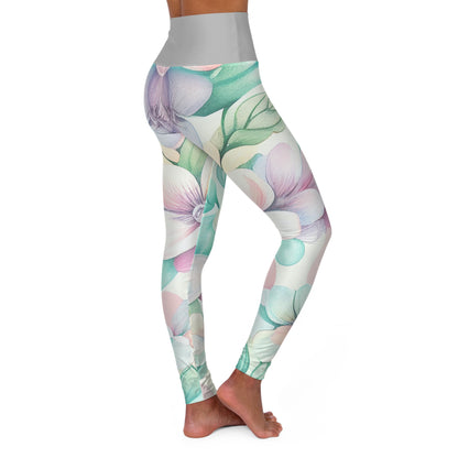 Pastel Floral Pattern High Waisted Yoga Leggings | Botanical Leggings
