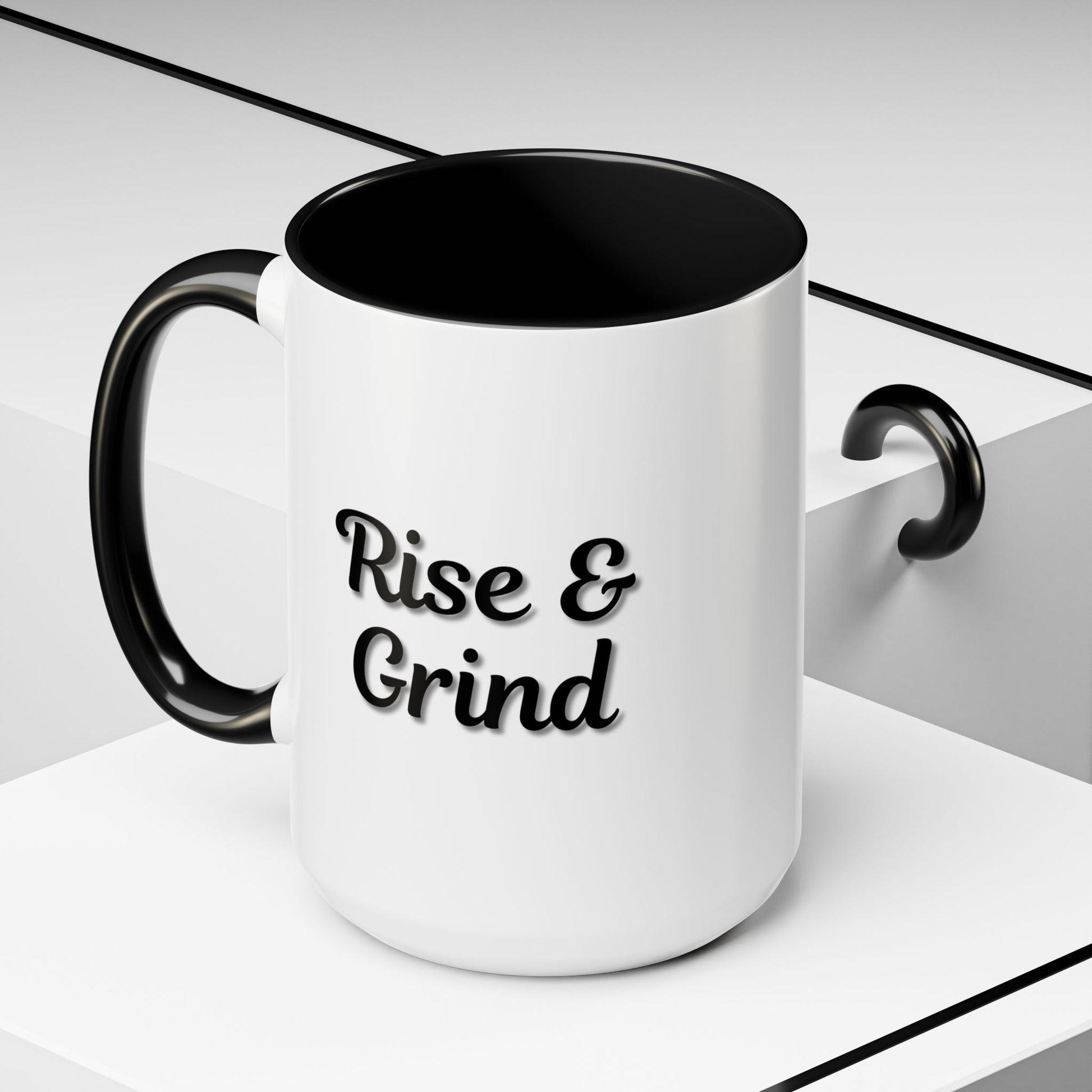 Rise & Grind Coffee Mug – Motivational Black Accent Mug for Daily Inspiration - TRV