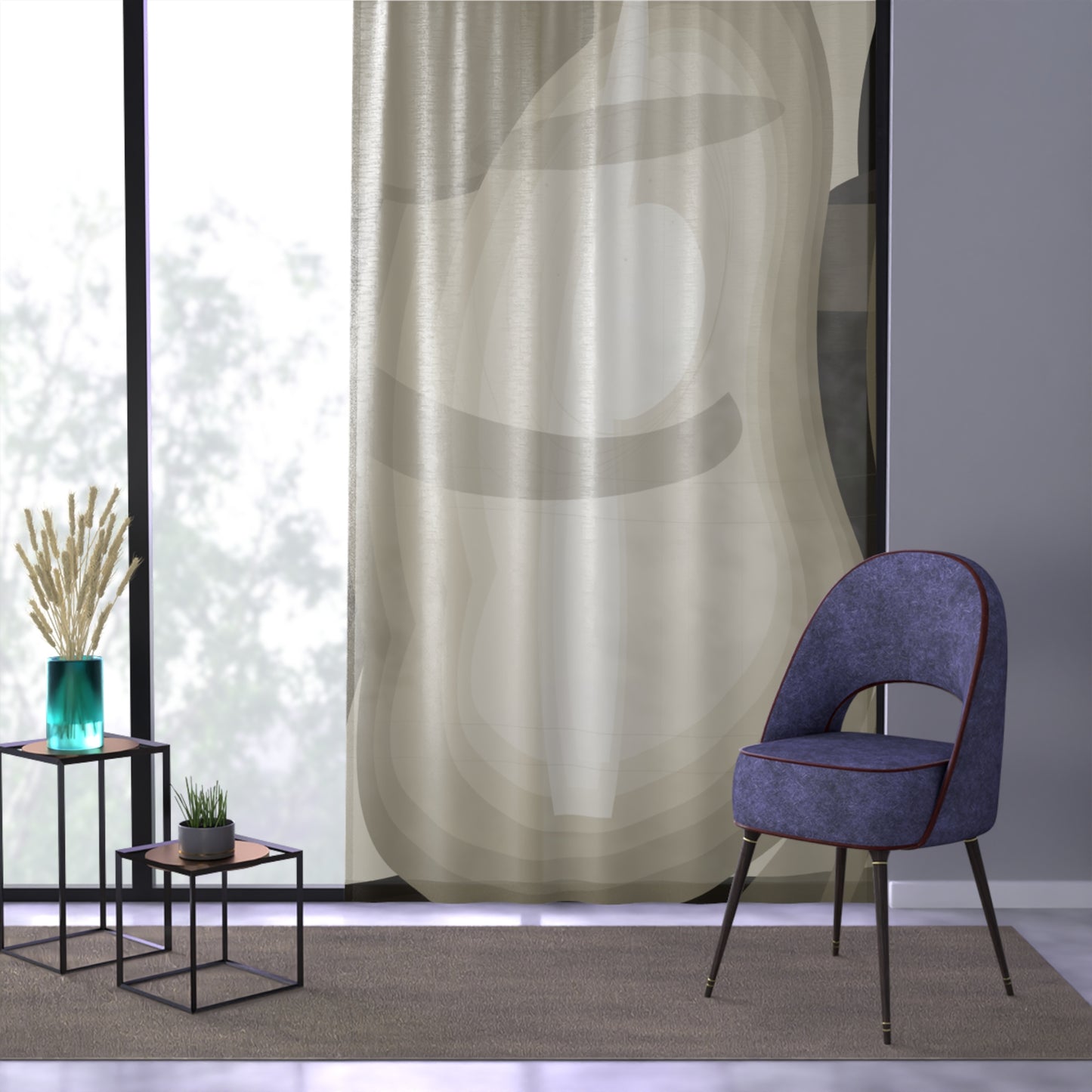 Abstract Neutral Swirl Window Curtain | Modern Geometric Sheer Panel