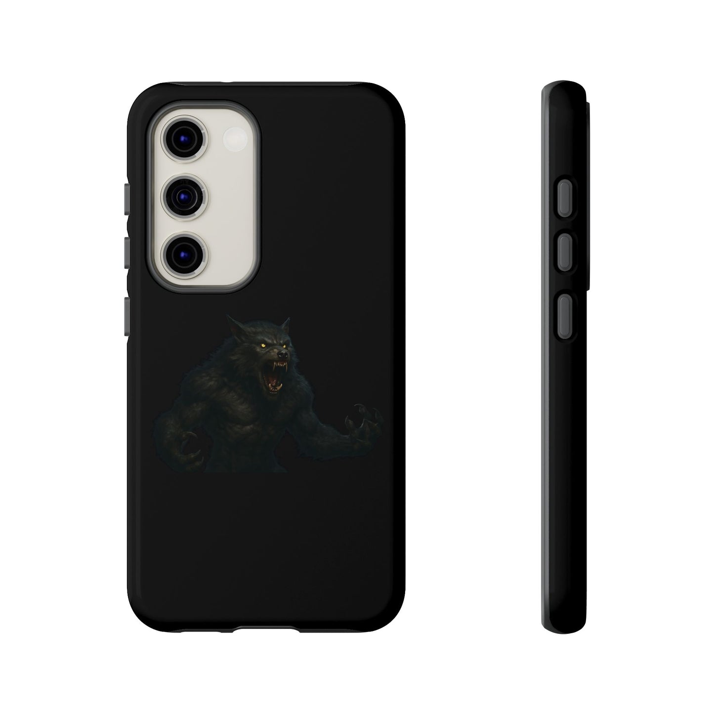 Werewolf phone case with dark monster graphic, tough protective design for iPhone and Android devices.