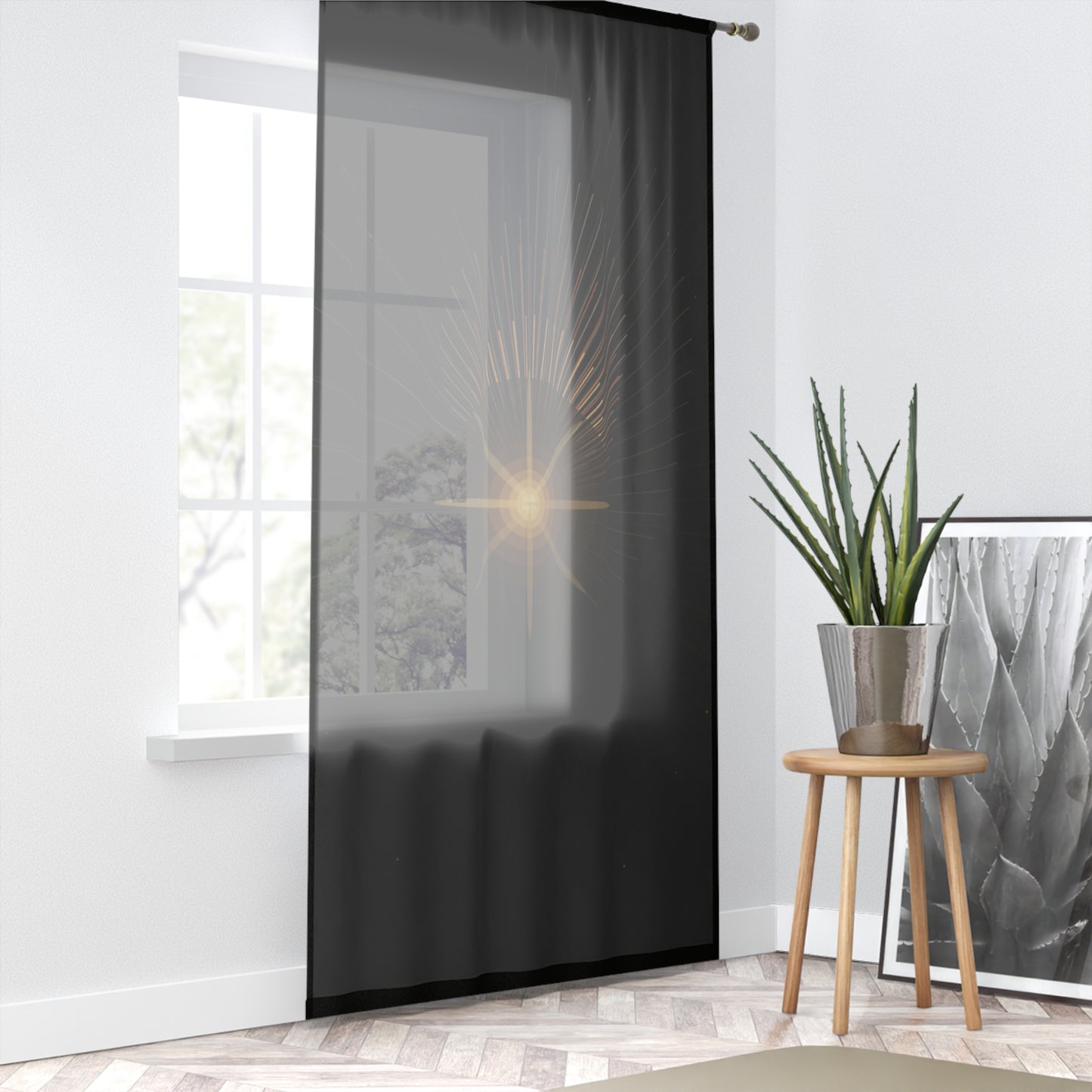 Radiant Starburst Window Curtain | Black Sheer Panel - TRV