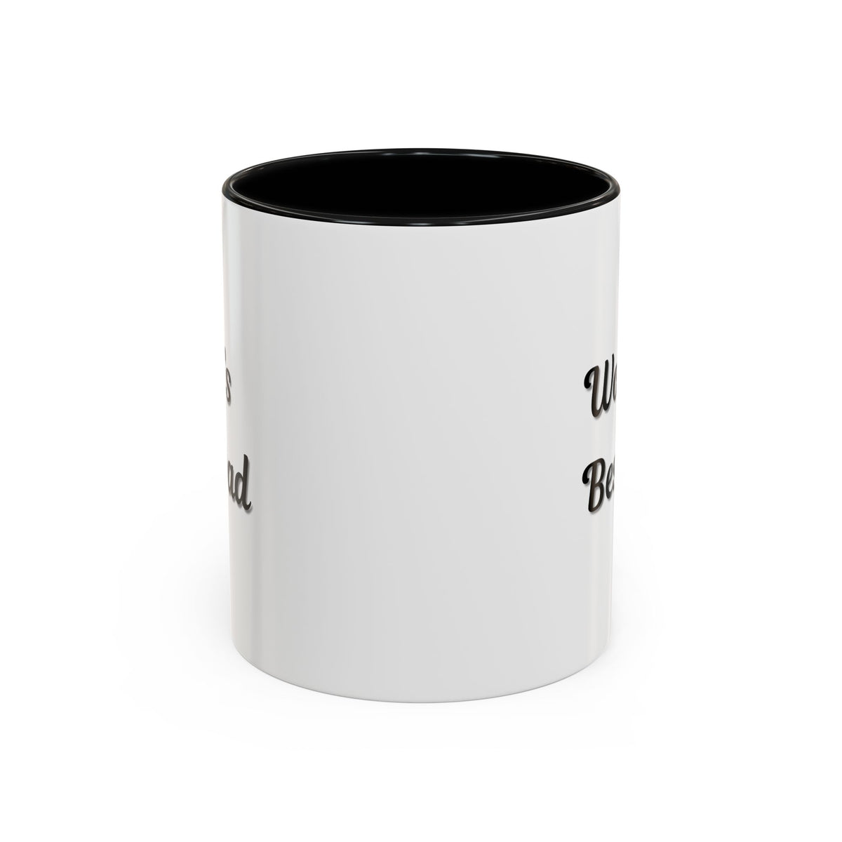 Black trim mug with "World's Best Dad" accent design, 11oz or 15oz capacity, by Printify, featuring bold lettering on ceramic surface.