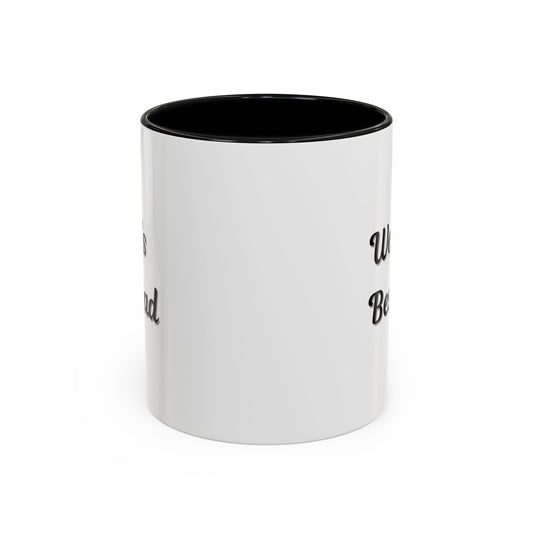 Black trim mug with "World's Best Dad" accent design, 11oz or 15oz capacity, by Printify, featuring bold lettering on ceramic surface.
