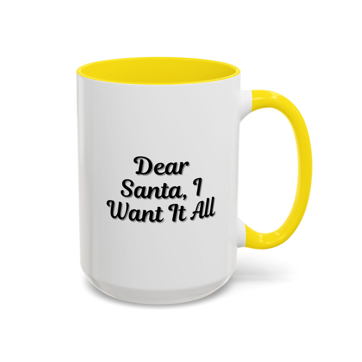 Printify Dear Santa I Want It All Christmas mug with festive holiday design, perfect for holiday gift-giving.