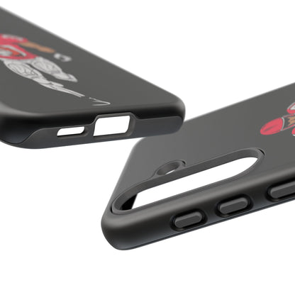 Black football player tough phone case for iPhone, protective sports design by Printify with a rugged look.
