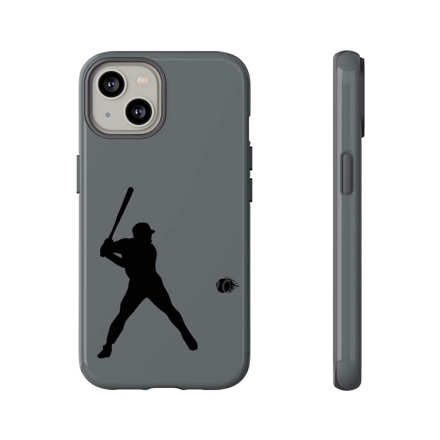 Black baseball silhouette tough phone case for iPhone, protective sporty design by Printify, featuring a bold baseball graphic.