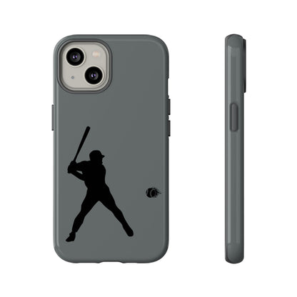 Black baseball silhouette tough phone case for iPhone, protective sporty design by Printify, featuring a bold baseball graphic.