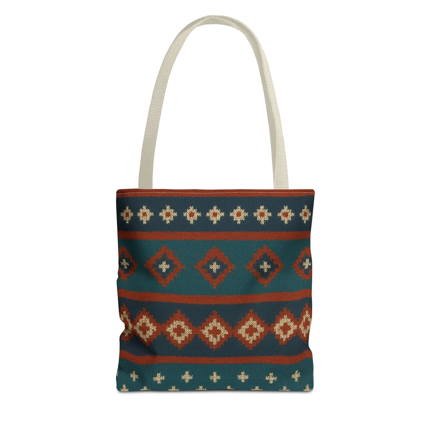 Southwestern diamond pattern tote bag with Aztec tribal geometric print, featuring sturdy handles and spacious interior.
