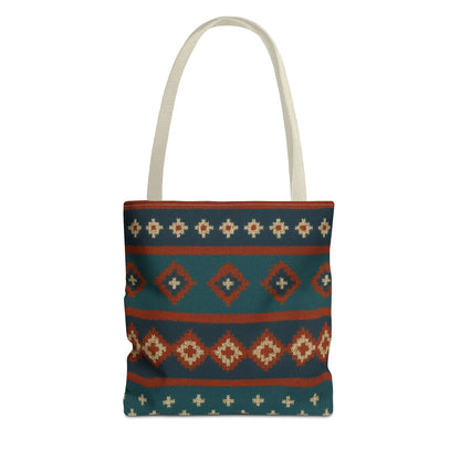 Southwestern diamond pattern tote bag with Aztec tribal geometric print, featuring sturdy handles and spacious interior.