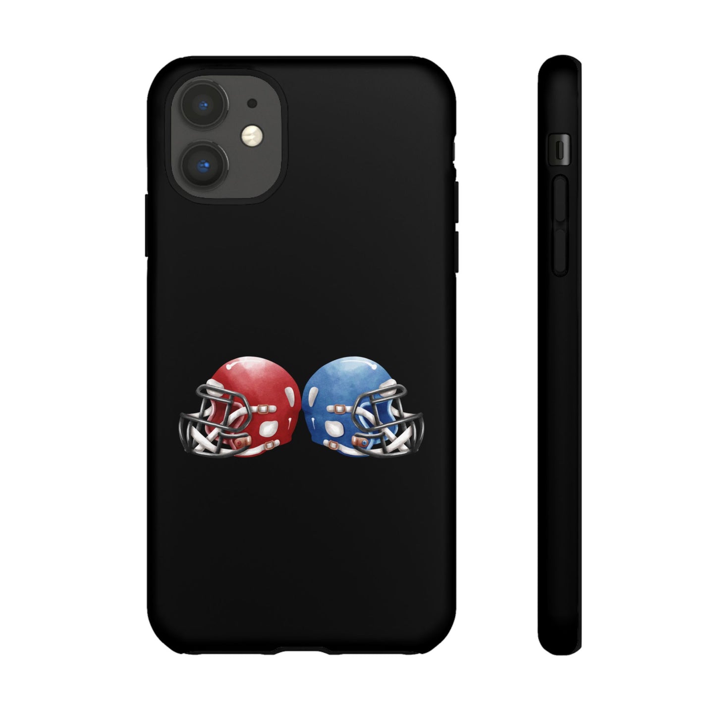 Red and blue football helmet tough phone case for iPhone, protective Printify cover with detailed helmet design.