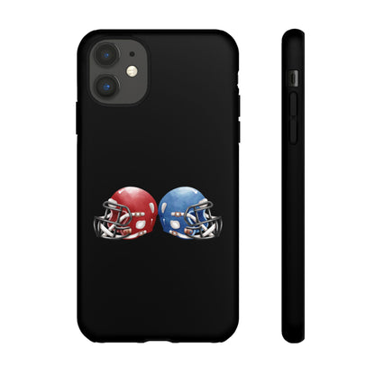 Red and blue football helmet tough phone case for iPhone, protective Printify cover with detailed helmet design.