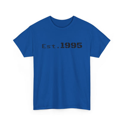 Vintage Est. 1995 T-shirt by Printify featuring minimalist design and birthday theme, shown on a neutral background.