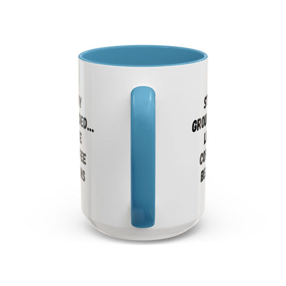 Stay Grounded coffee mug by Printify featuring coffee bean design, 11oz size, perfect for coffee lovers.