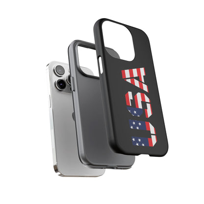USA Phone Case with a patriotic American flag design, durable protective tough case for smartphones by Printify
