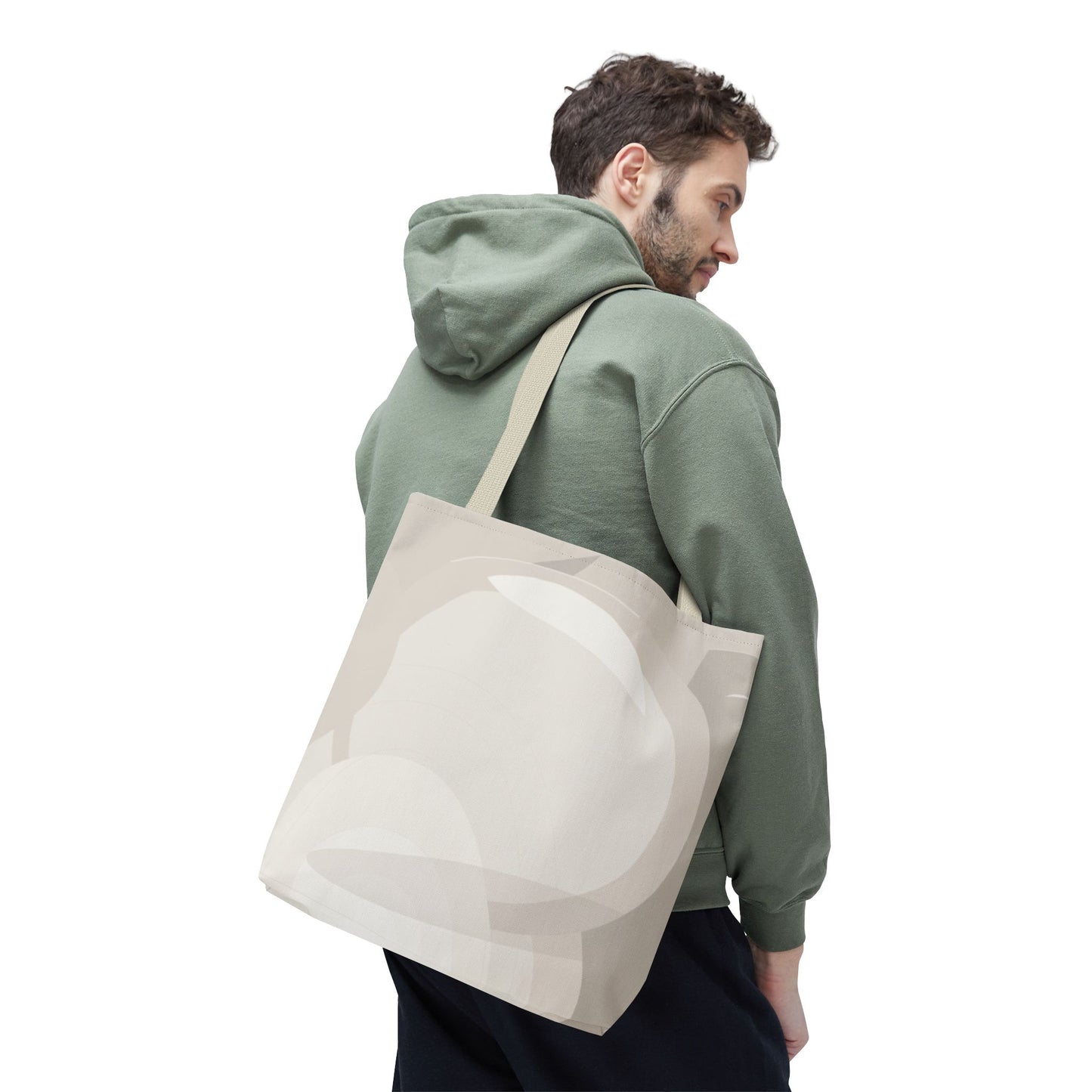 Neutral Abstract Circle Pattern Tote Bag | Minimal Beige AOP Canvas