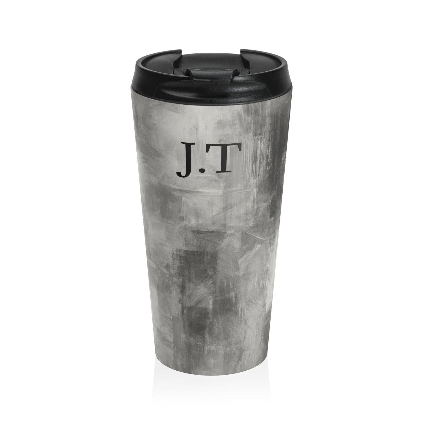 Gray marble monogram initials personalized travel mug by Printify, stainless steel tumbler with custom initial design.